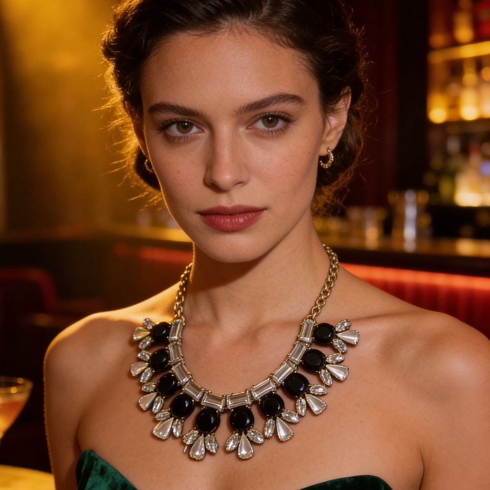 Black, White and Gold Statement Necklace